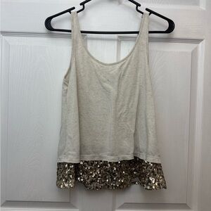Mudd Cream Tank Top with Gold Sequin Hem